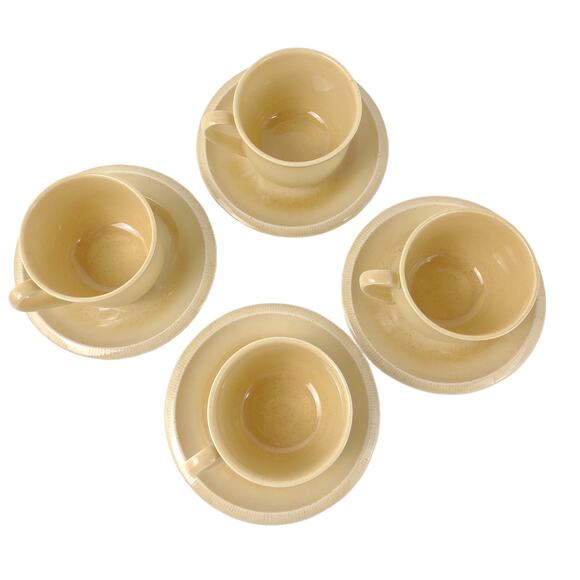 Vintage Set of 4 Franciscan Sea Sculptures Sand Primary Cups & Saucers c1971-81 - Picture 5 of 7